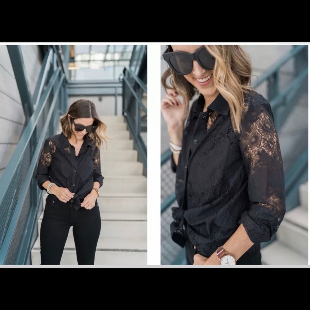 CAbi black lace blouse size small